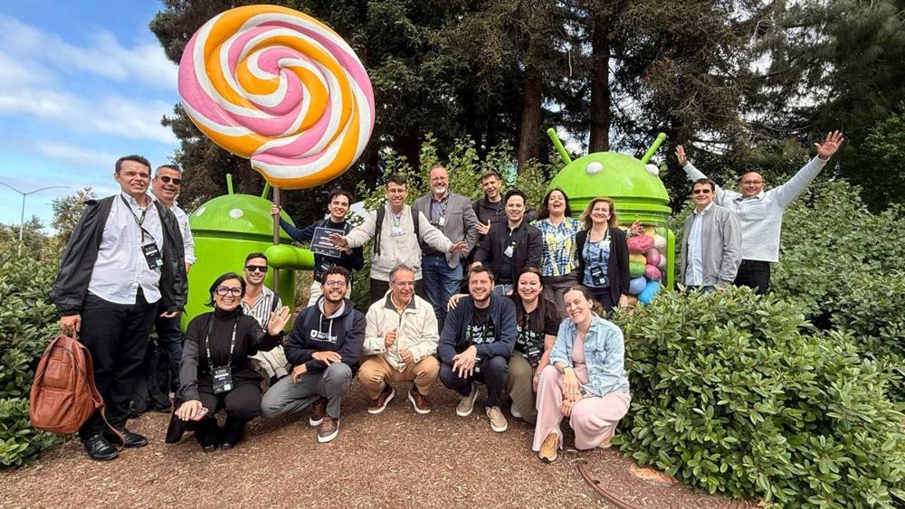Cybertech founders gathered by the Android statues on the Google campus during the Silicon Valley immersion