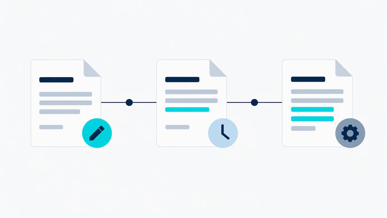 Illustrated sequence of document versions and change records