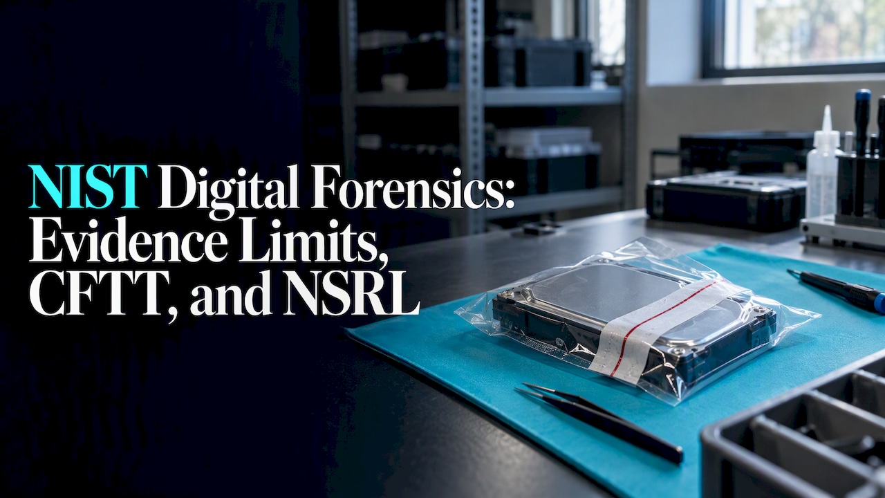 Sealed evidence drive on forensic lab surface