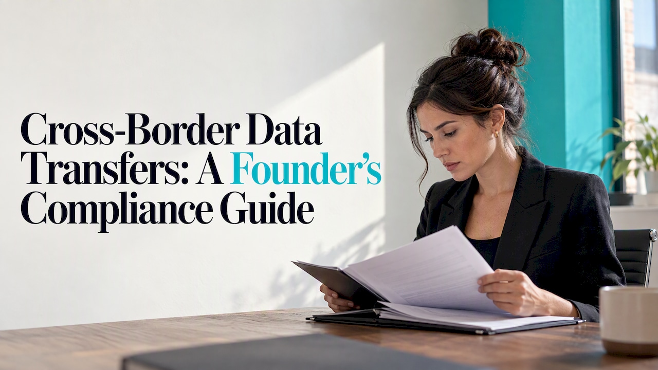 Founder reviewing cross-border transfer paperwork