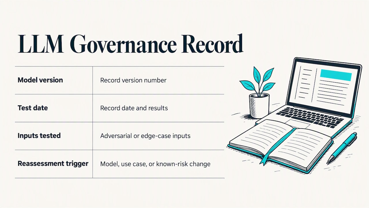 LLM test record fields and reassessment triggers